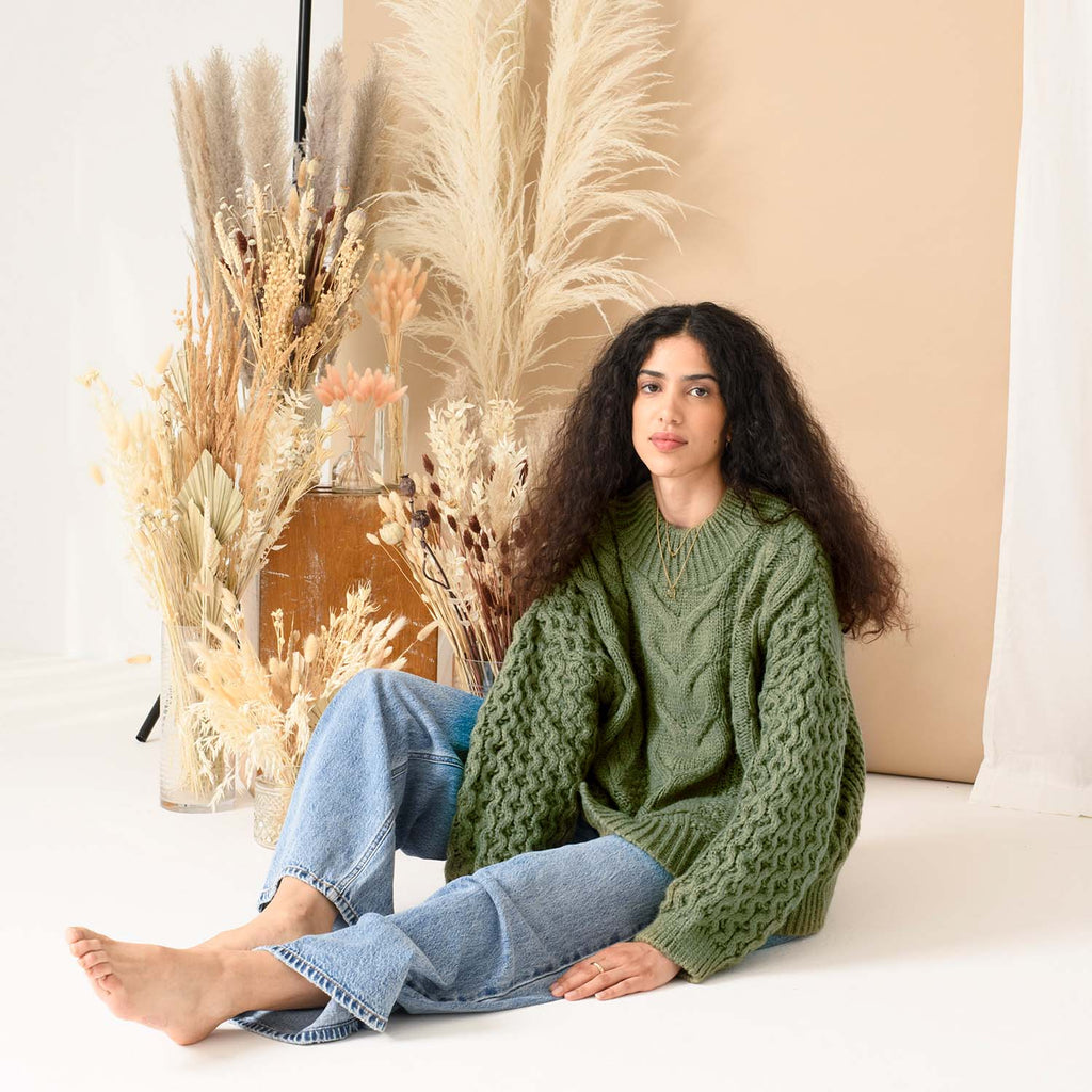 Bella Cable High Neck Jumper - Khaki - Cara & The Sky