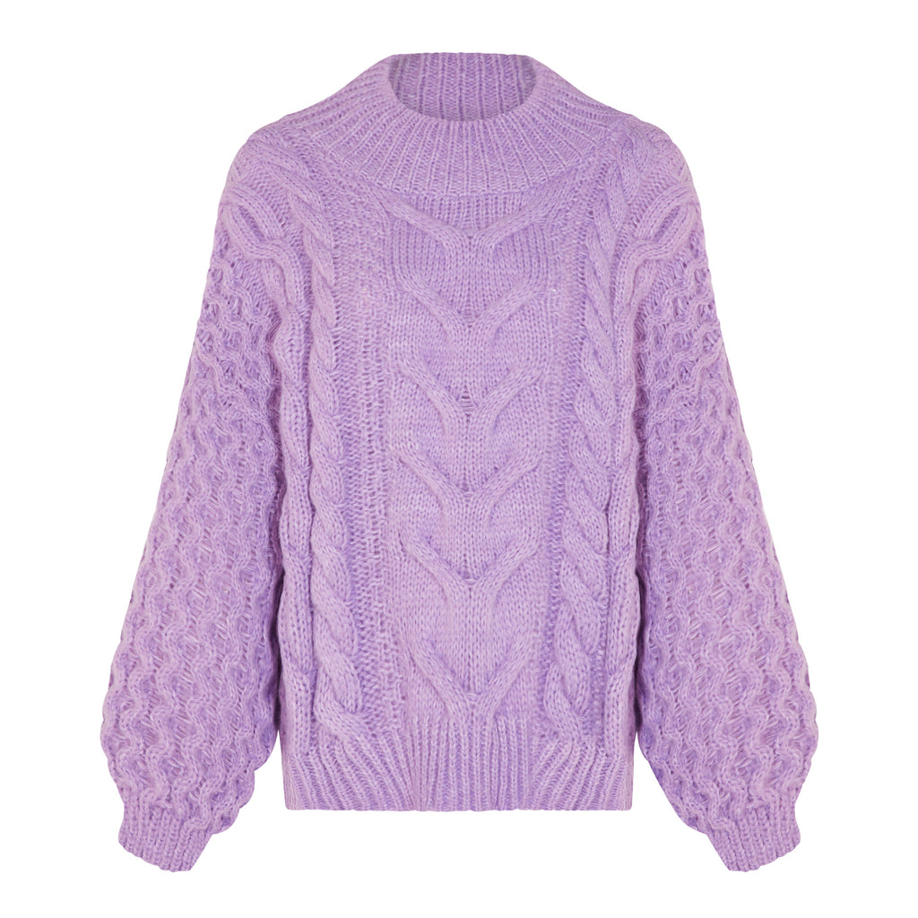 Bella Cable High Neck Jumper - Lilac - Cara & The Sky