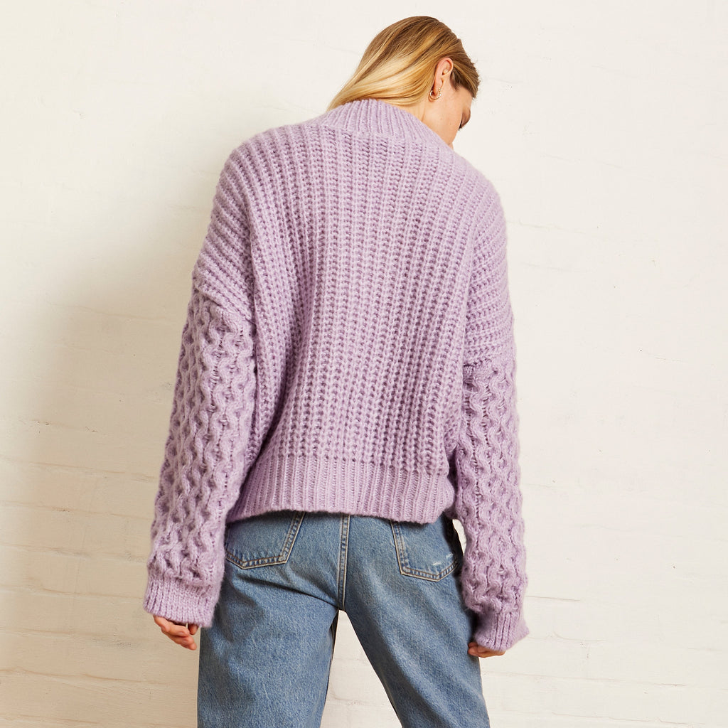 Bella Cable High Neck Jumper - Lilac - Cara & The Sky
