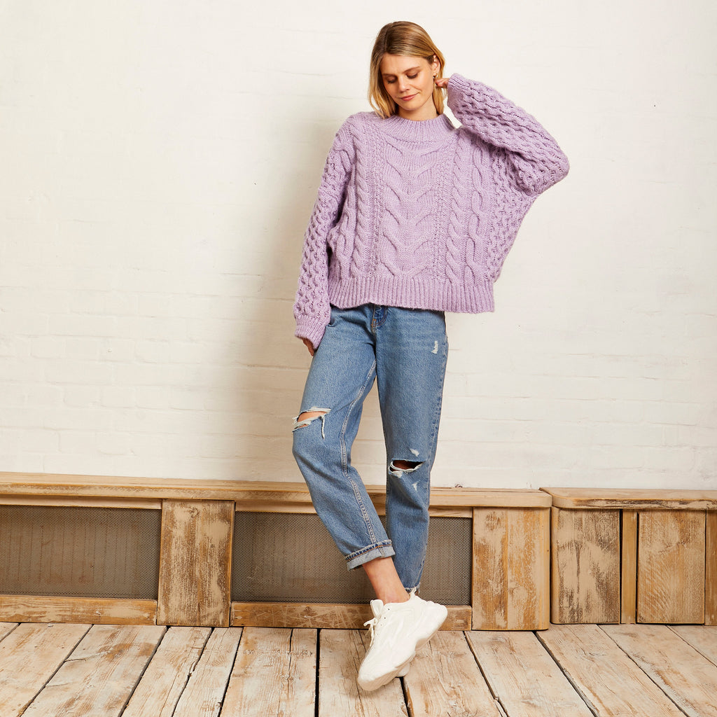 Bella Cable High Neck Jumper - Lilac - Cara & The Sky