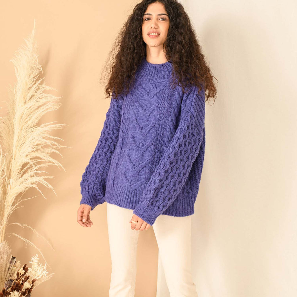 Bella Cable High Neck Jumper - Violet - Cara & The Sky