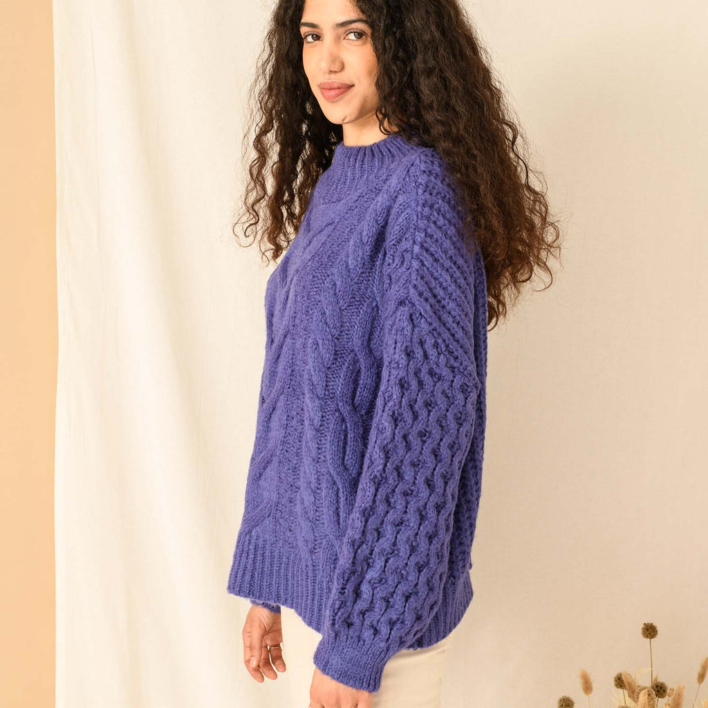 Bella Cable High Neck Jumper - Violet - Cara & The Sky