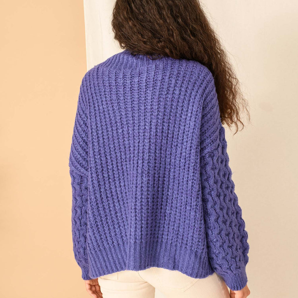 Bella Cable High Neck Jumper - Violet - Cara & The Sky