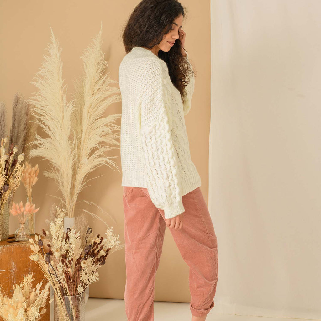 Bella Cable High Neck Jumper - Winter White - Cara & The Sky