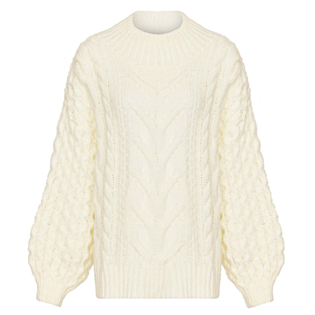 Bella Cable High Neck Jumper - Winter White - Cara & The Sky