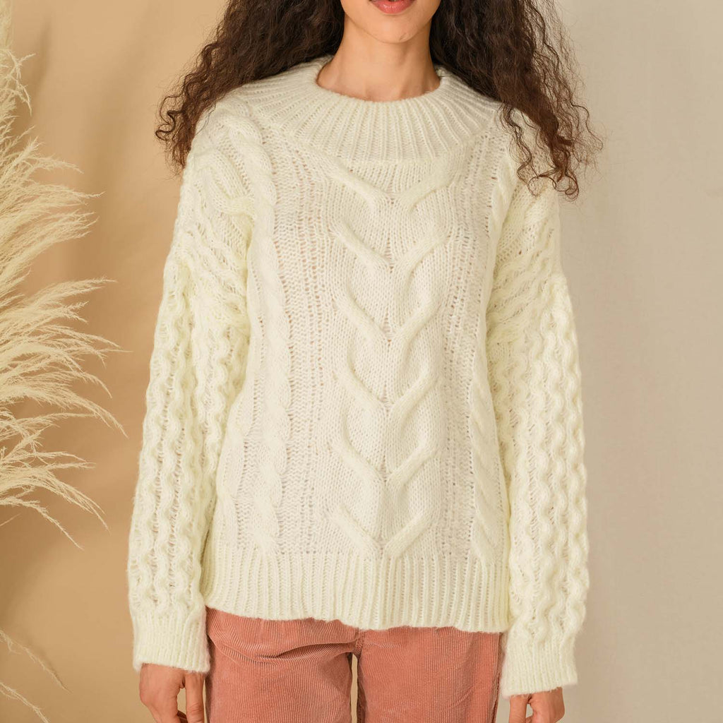 Bella Cable High Neck Jumper - Winter White - Cara & The Sky