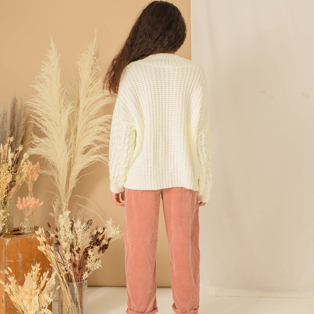 Bella Cable High Neck Jumper - Winter White - Cara & The Sky