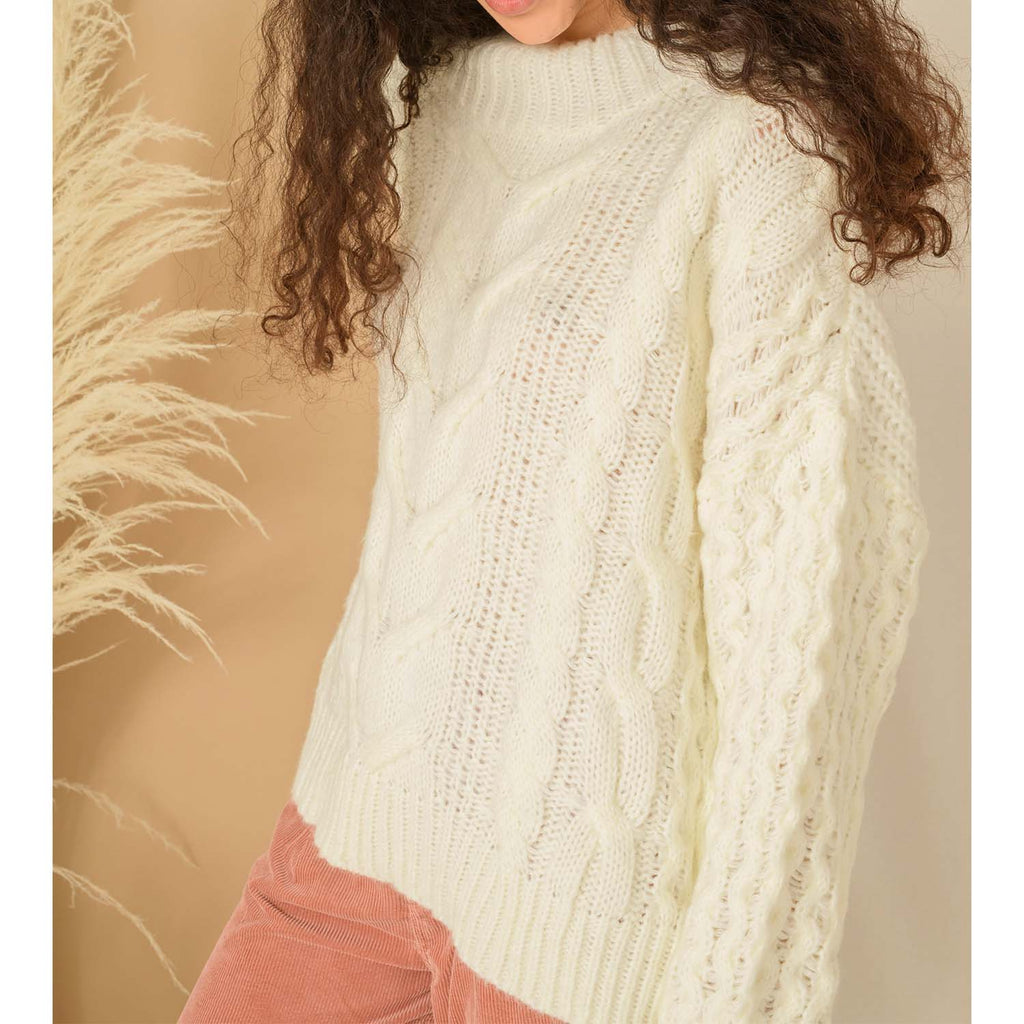 Bella Cable High Neck Jumper - Winter White - Cara & The Sky