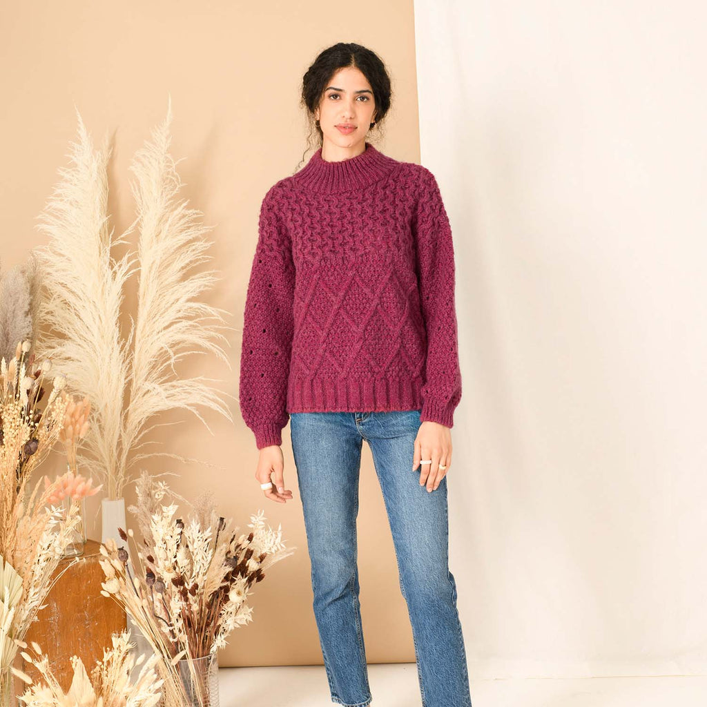 Bella Cable Jumper - Berry - Cara & The Sky