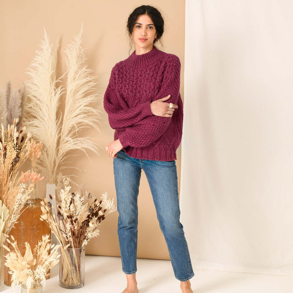 Bella Cable Jumper - Berry - Cara & The Sky
