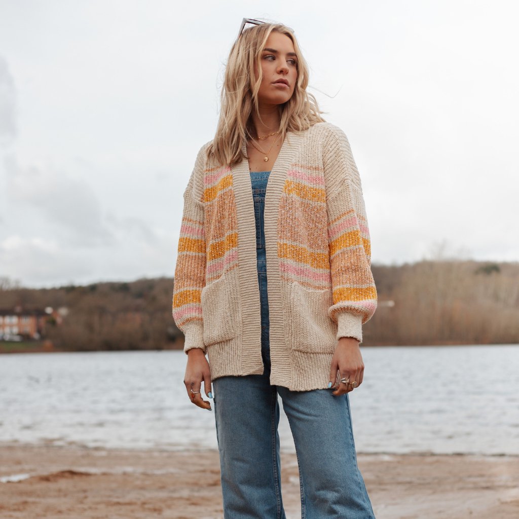 Dani Recycled Cotton Blend Chunky Balloon Sleeve Stripe Cardigan