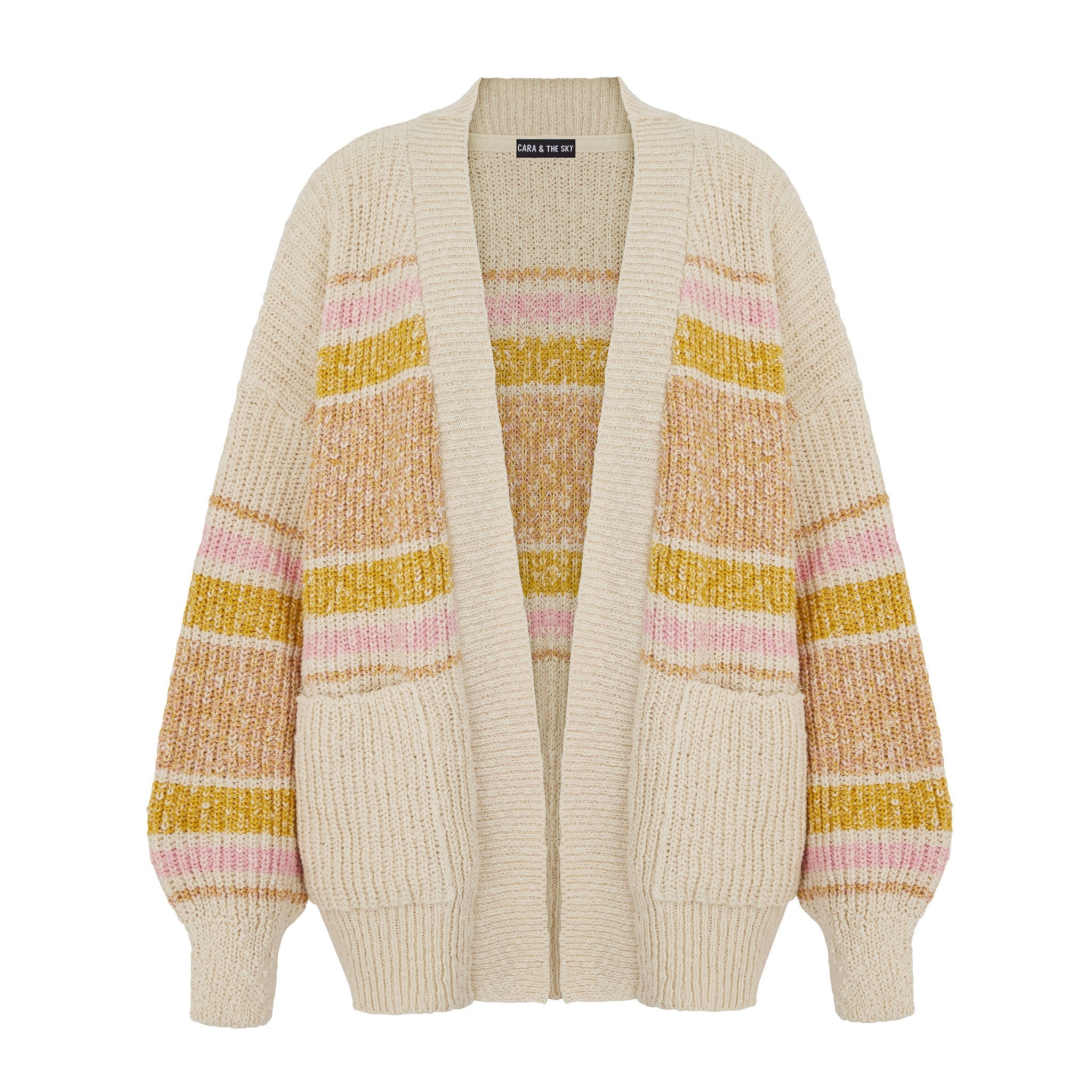 Dani Recycled Cotton Blend Chunky Balloon Sleeve Stripe Cardigan White