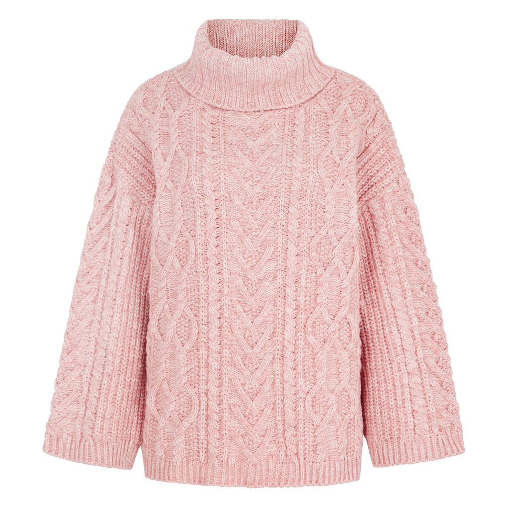 Emily Cable Roll Neck Tunic Jumper - Dusky Pink - Cara & The Sky