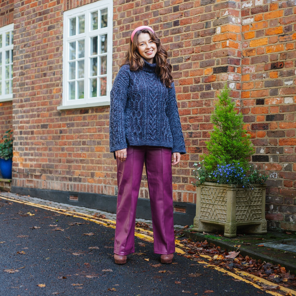 Emily Cable Roll Neck Tunic Jumper - Navy Blue - Cara & The Sky