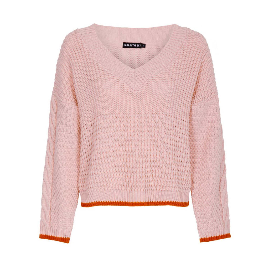 Emma Cable V-Neck Jumper - Blush - Cara & The Sky