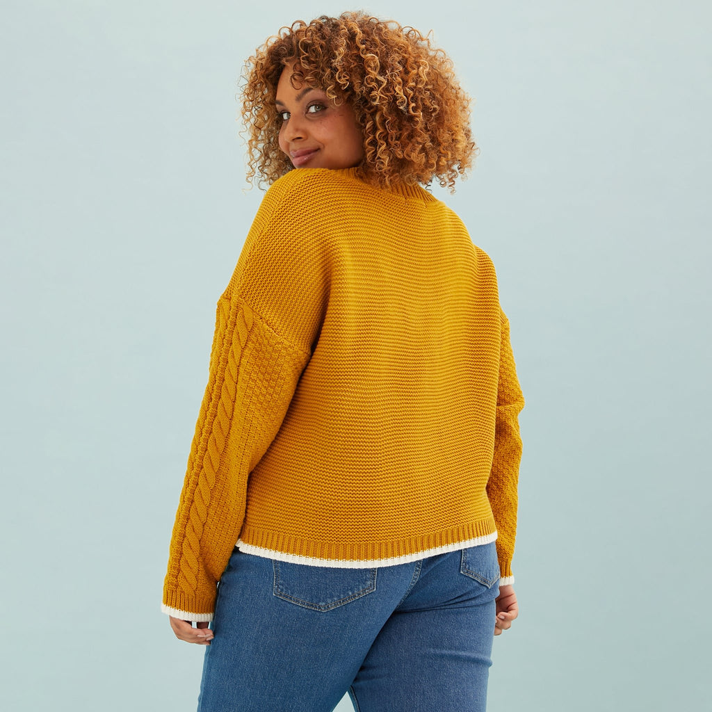 Emma V Neck Cable Jumper - Mustard - Cara & The Sky