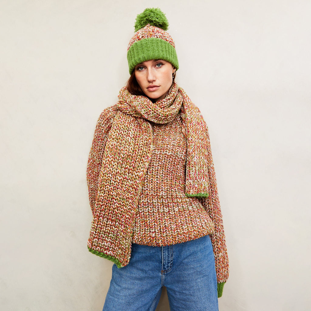 Florence Twist Oversized Chunky Knitted Scarf - Olive - Cara & The Sky