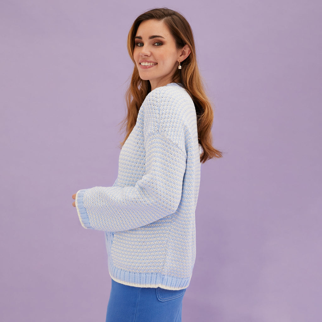 Frankie Cable Crew Neck Jumper - Blue - Cara & The Sky