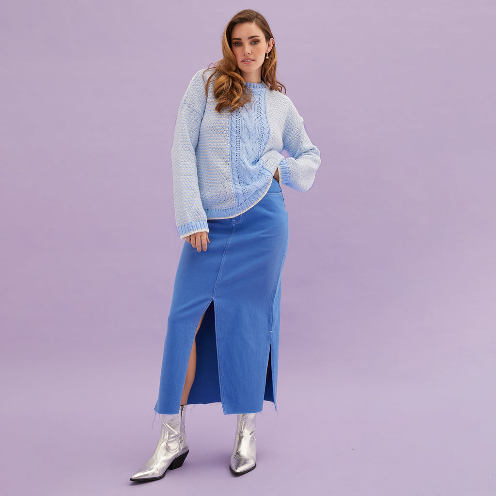 Frankie Cable Crew Neck Jumper - Blue - Cara & The Sky