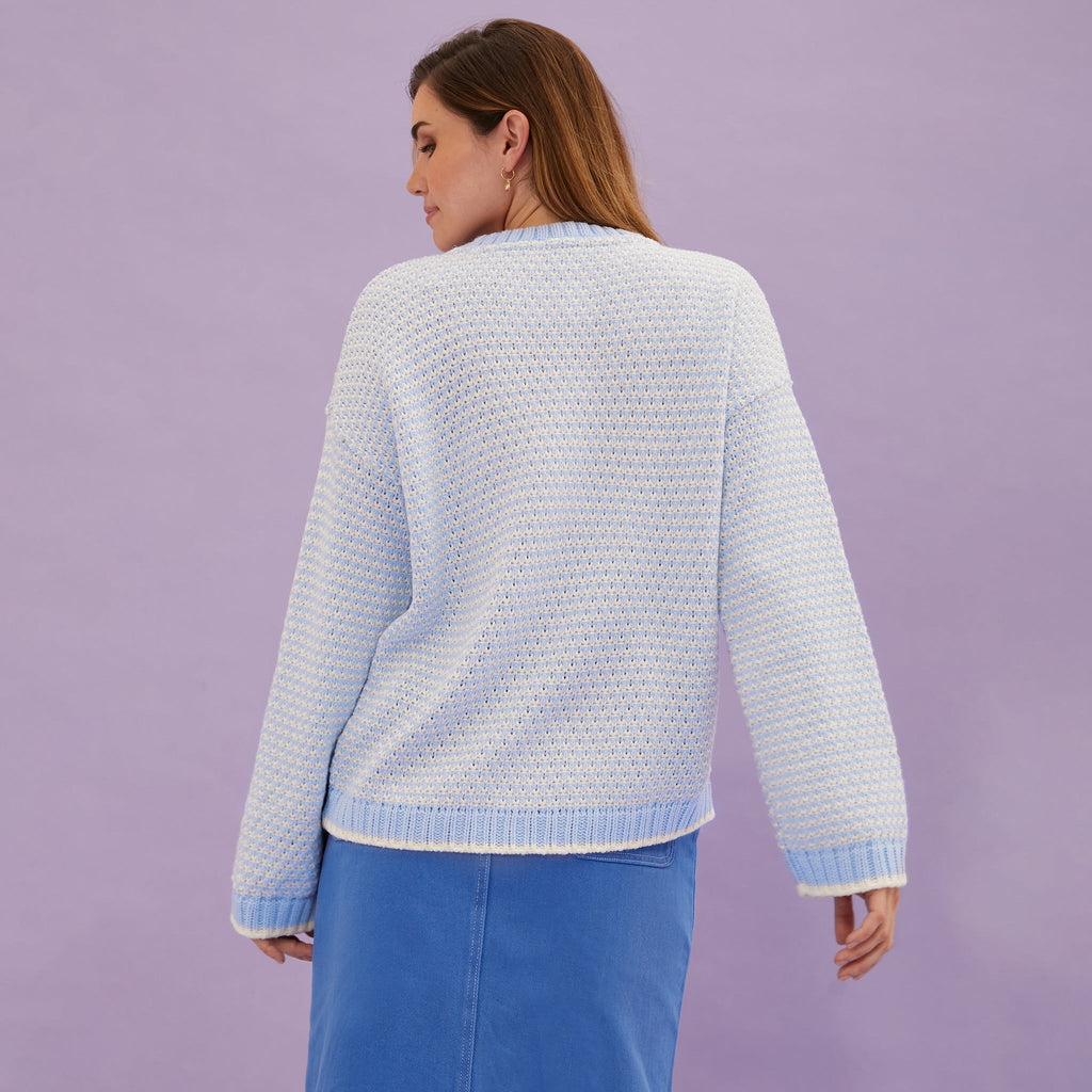 Frankie Cable Crew Neck Jumper - Blue - Cara & The Sky