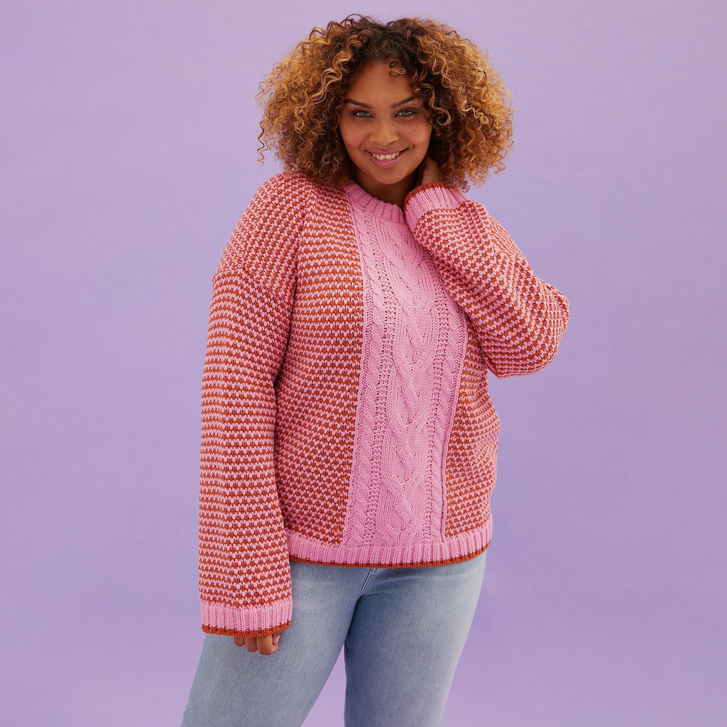 Frankie Cable Crew Neck Jumper - Pink - Cara & The Sky