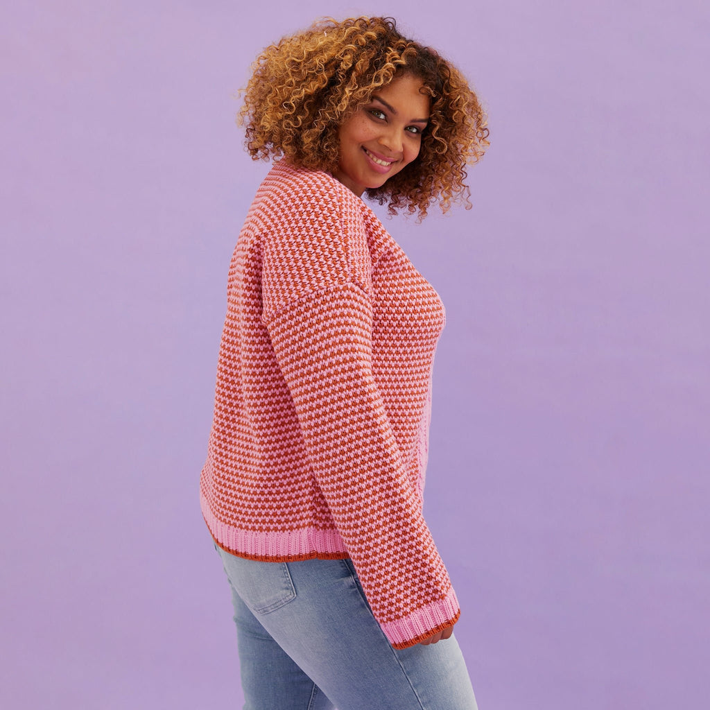 Frankie Cable Crew Neck Jumper - Pink - Cara & The Sky