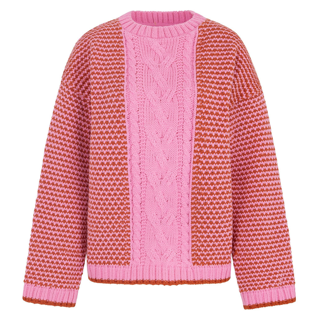 Frankie Cable Crew Neck Jumper - Pink - Cara & The Sky