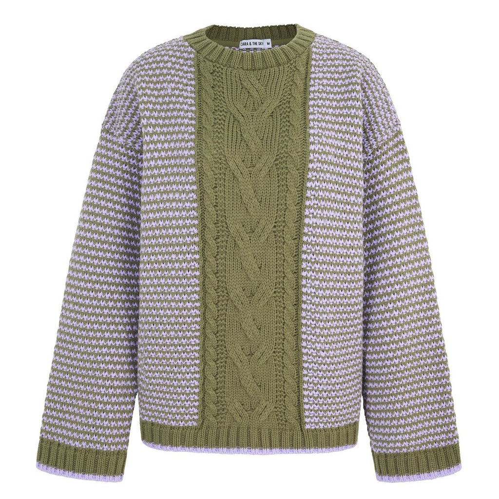 Frankie Cable Knit Crew Neck Jumper - Khaki - Cara & The Sky