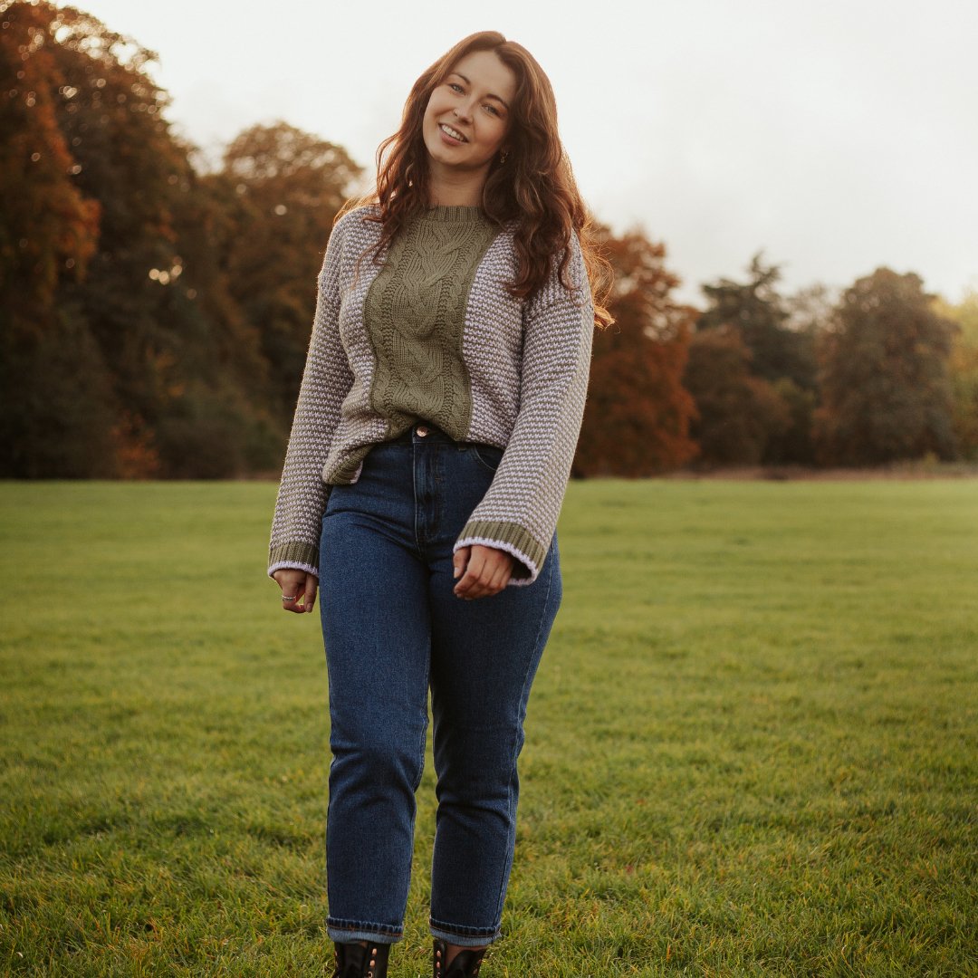 Frankie Cable Knit Khaki Crew Neck Jumper Cara The Sky