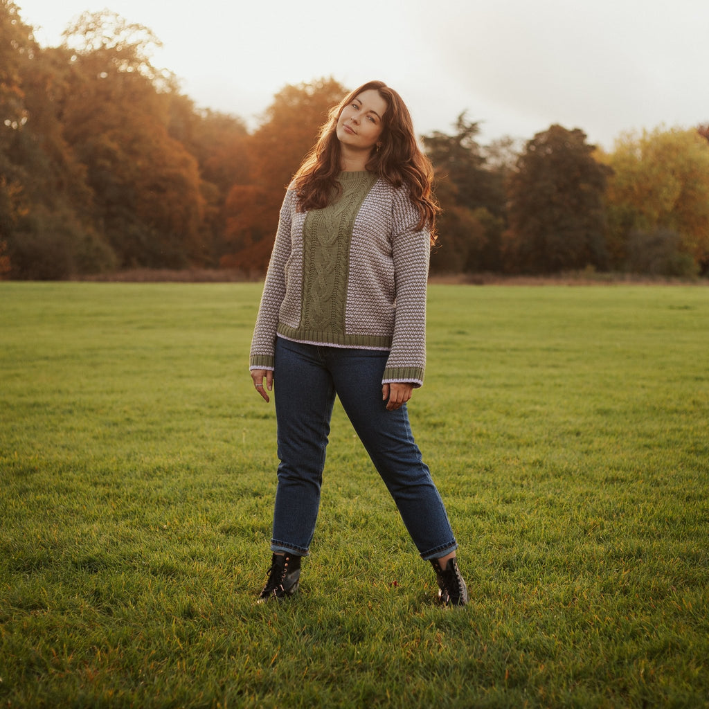 Frankie Cable Knit Crew Neck Jumper - Khaki - Cara & The Sky