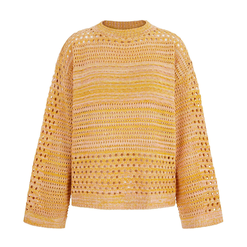 Gala Recycled Cotton Mix Pointelle Wide Sleeve Jumper - Orange - Cara & The Sky