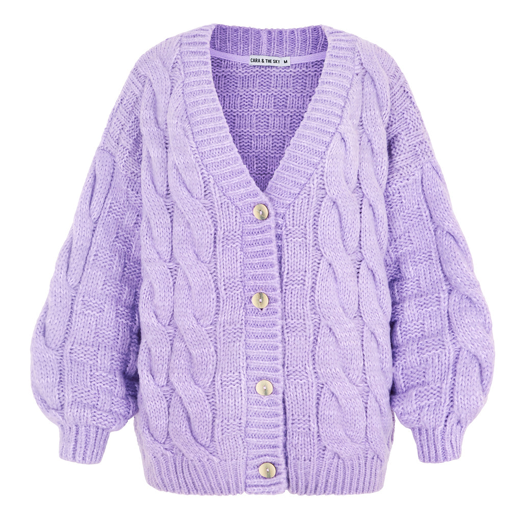 Gemma Basket Stitch Balloon Sleeve Cardigan - Lilac - Cara & The Sky