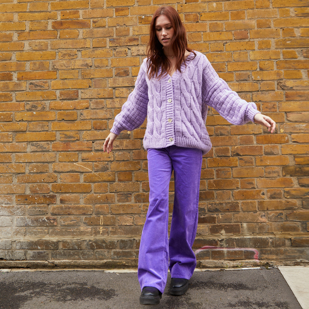 Gemma Basket Stitch Balloon Sleeve Cardigan - Lilac - Cara & The Sky