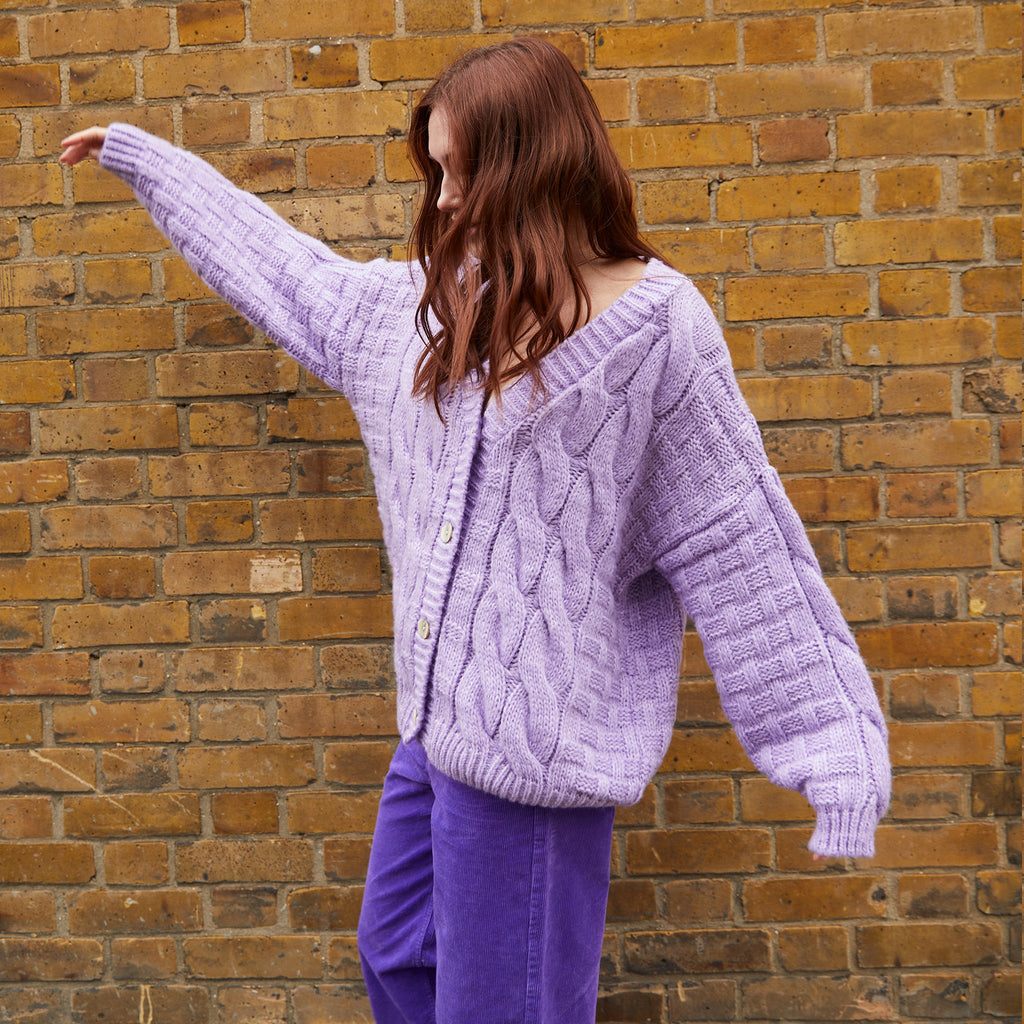 Gemma Basket Stitch Balloon Sleeve Cardigan - Lilac - Cara & The Sky