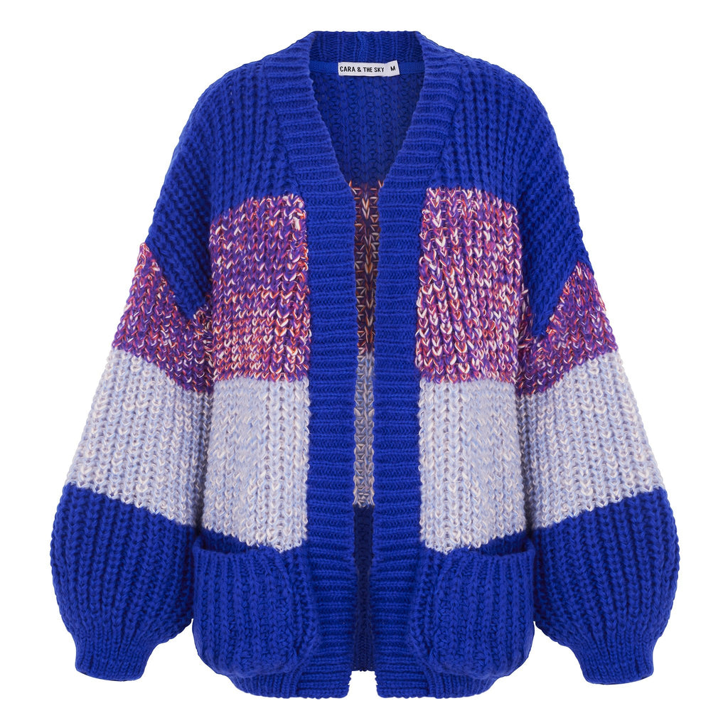 Janie Oversized Chunky Stripe Cardigan - Cobalt - Cara & The Sky