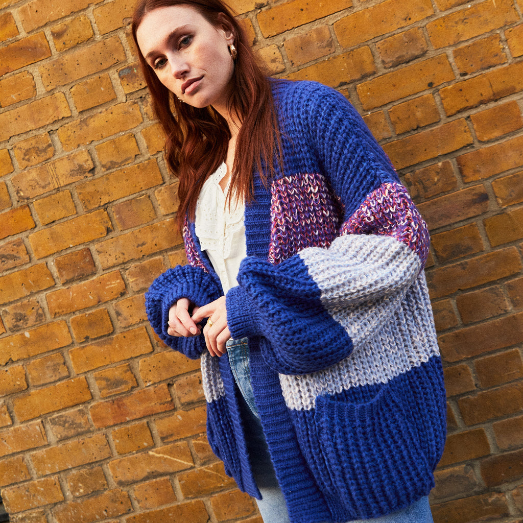 Janie Oversized Chunky Stripe Cardigan - Cobalt - Cara & The Sky