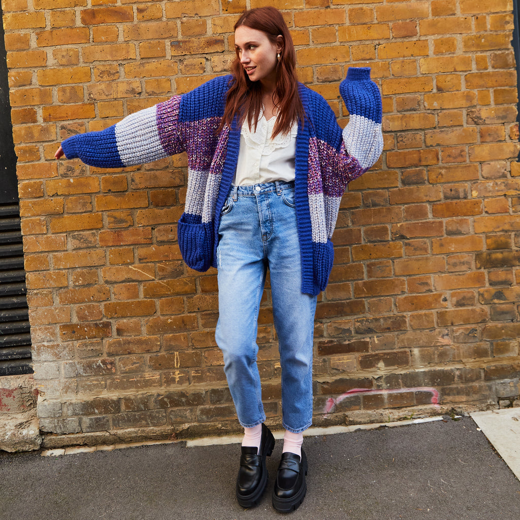 Janie Oversized Chunky Stripe Cardigan - Cobalt - Cara & The Sky