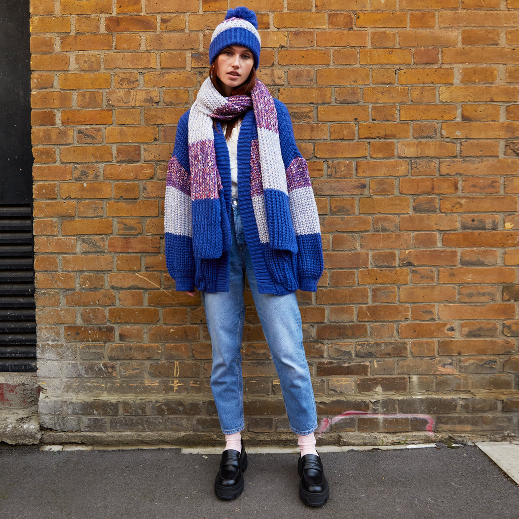 Janie Oversized Chunky Stripe Cardigan - Cobalt - Cara & The Sky