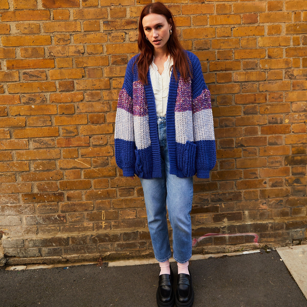 Janie Oversized Chunky Stripe Cardigan - Cobalt - Cara & The Sky