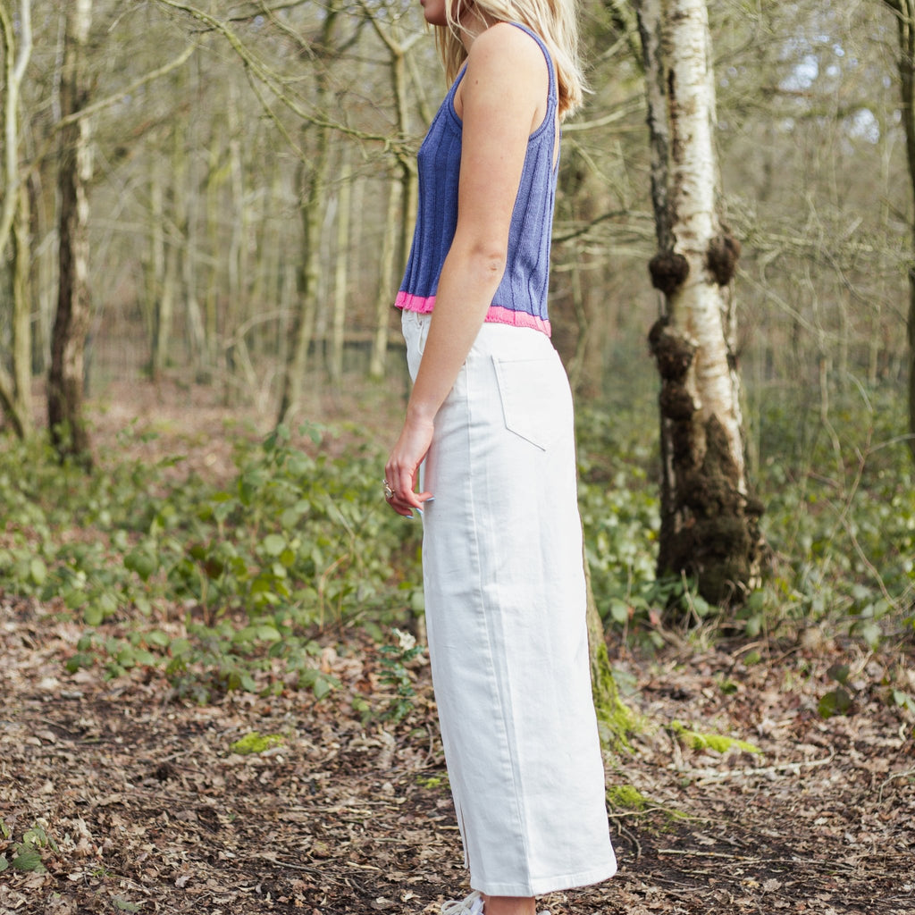 Jodie Ribbed Knitted Cami Vest - Denim - Cara & The Sky
