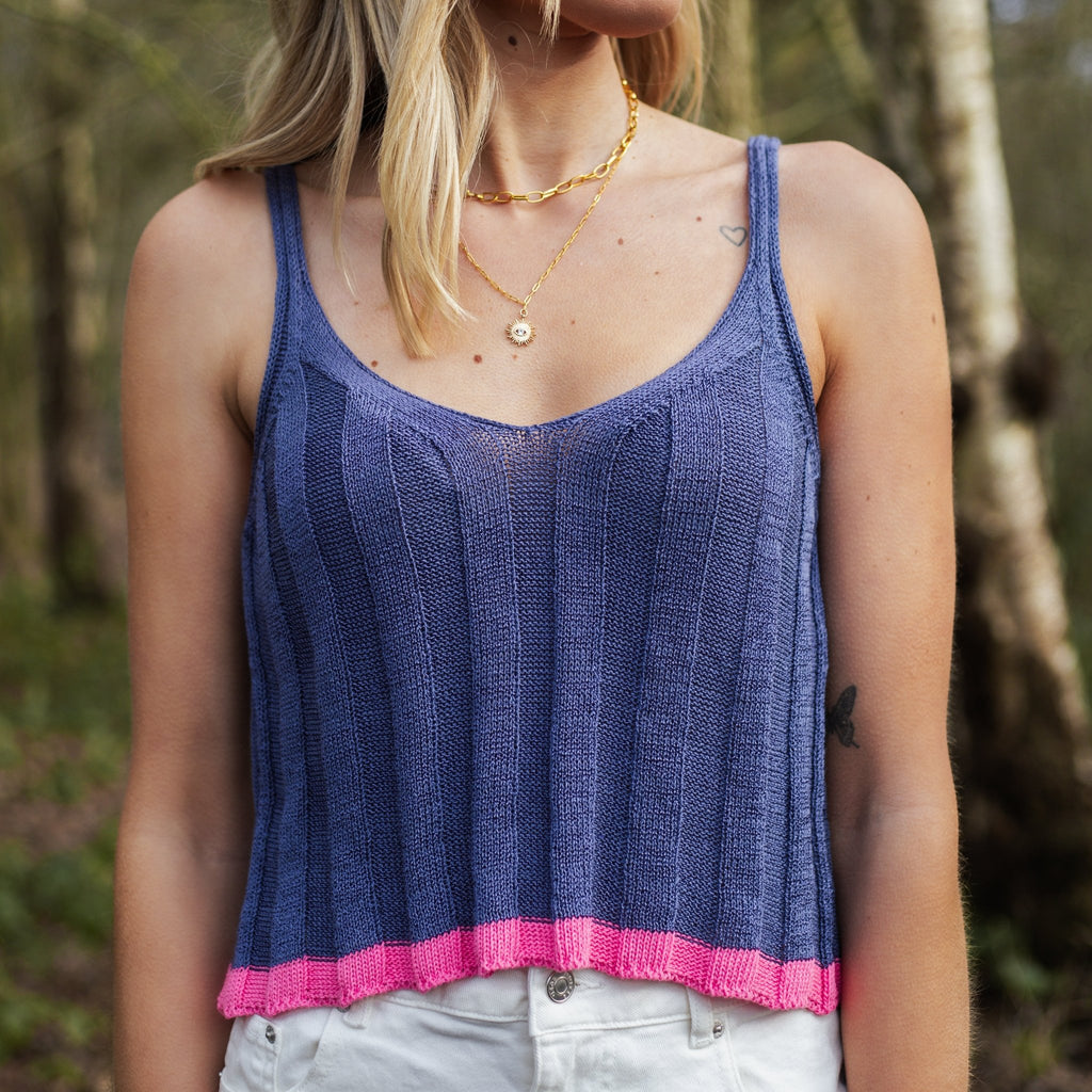 Jodie Ribbed Knitted Cami Vest - Denim - Cara & The Sky