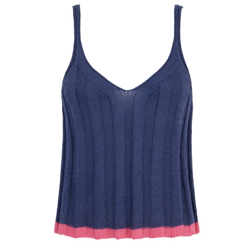 Jodie Ribbed Knitted Cami Vest - Denim - Cara & The Sky