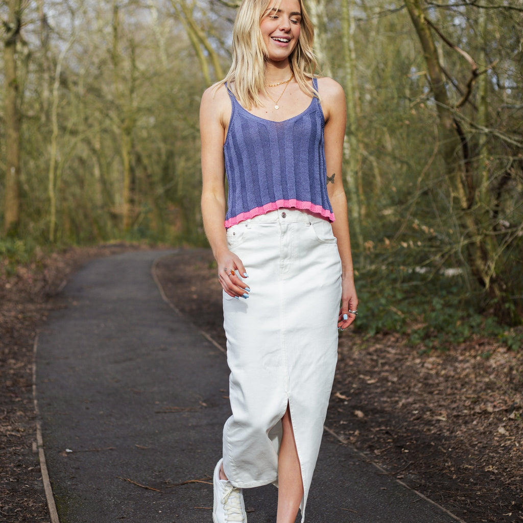 Jodie Ribbed Knitted Cami Vest - Denim - Cara & The Sky