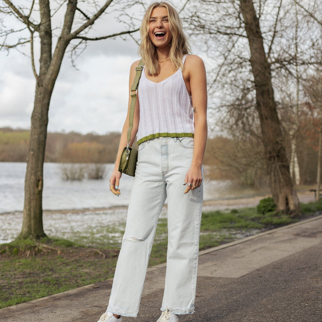 Jodie Ribbed Knitted Cami Vest - White - Cara & The Sky