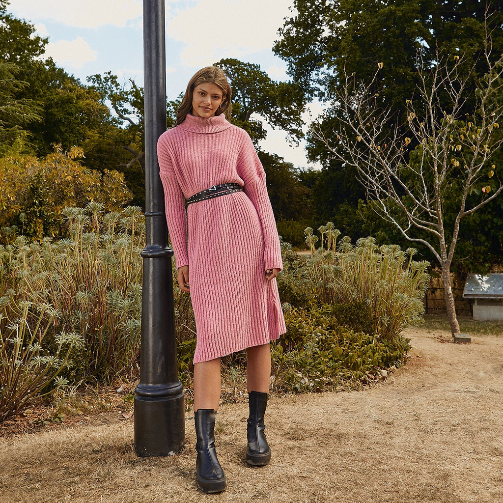 Joey Roll Neck Midi Dress - Dusky Pink - Cara & The Sky