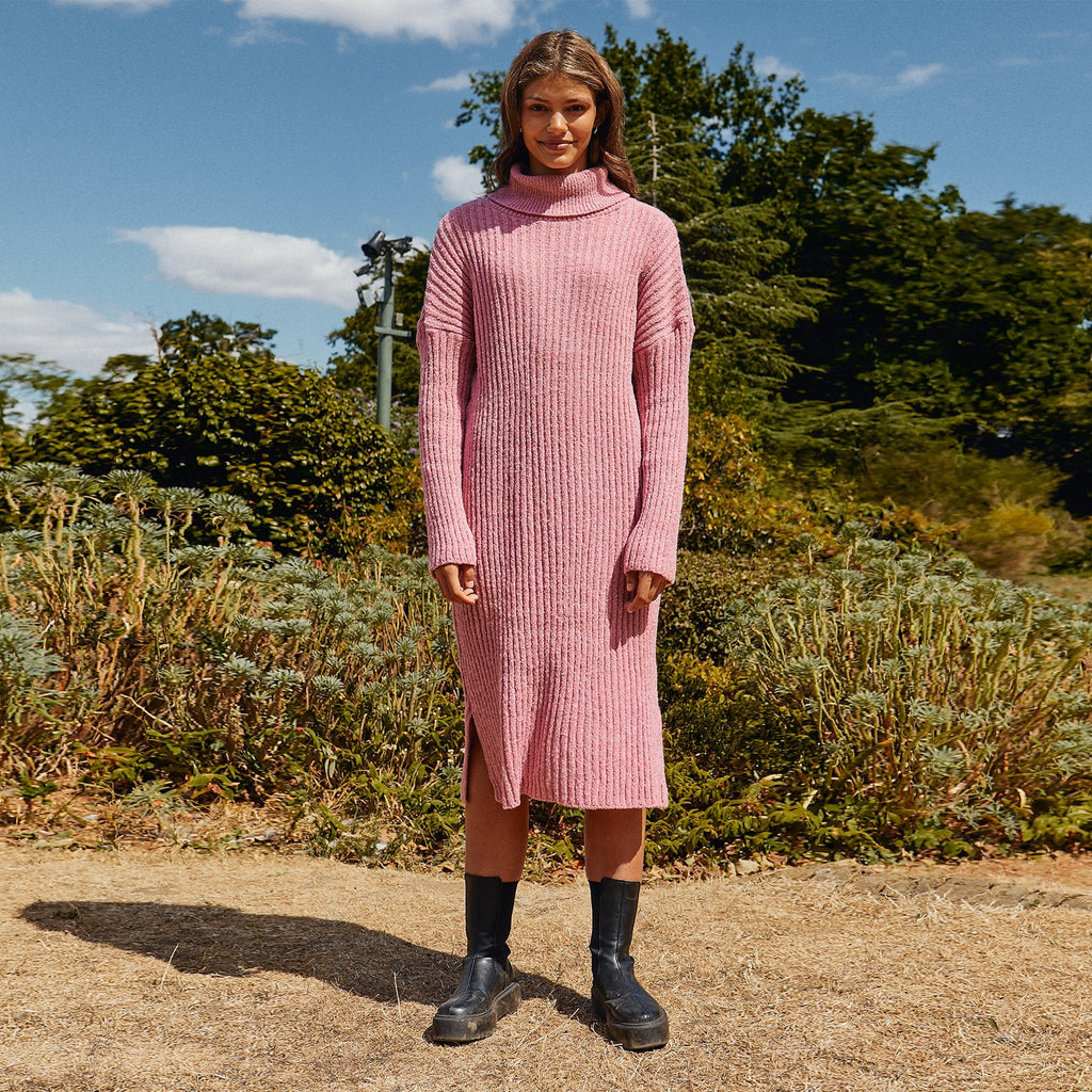 Joey Roll Neck Midi Dress - Dusky Pink - Cara & The Sky