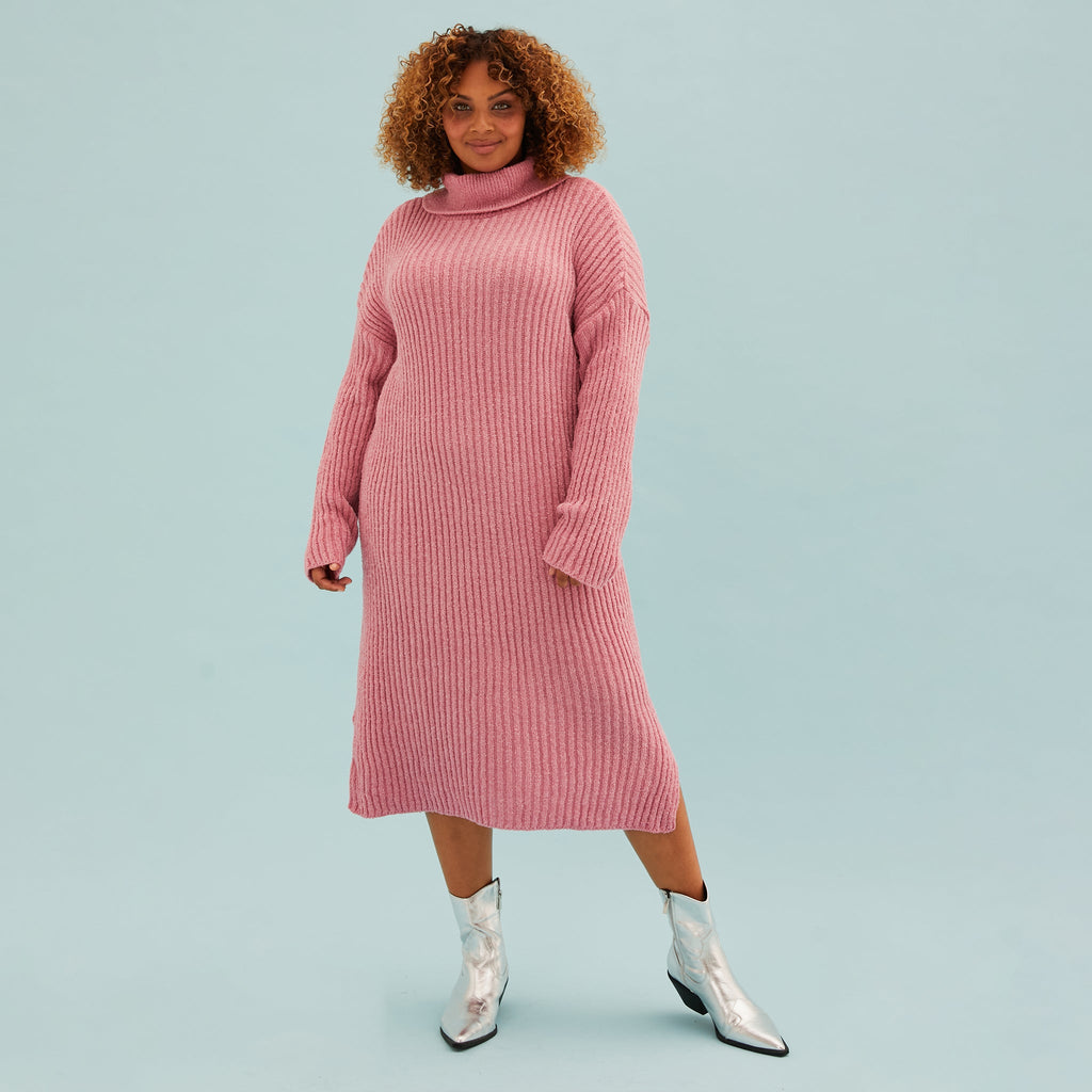 Joey Roll Neck Midi Dress - Dusky Pink - Cara & The Sky