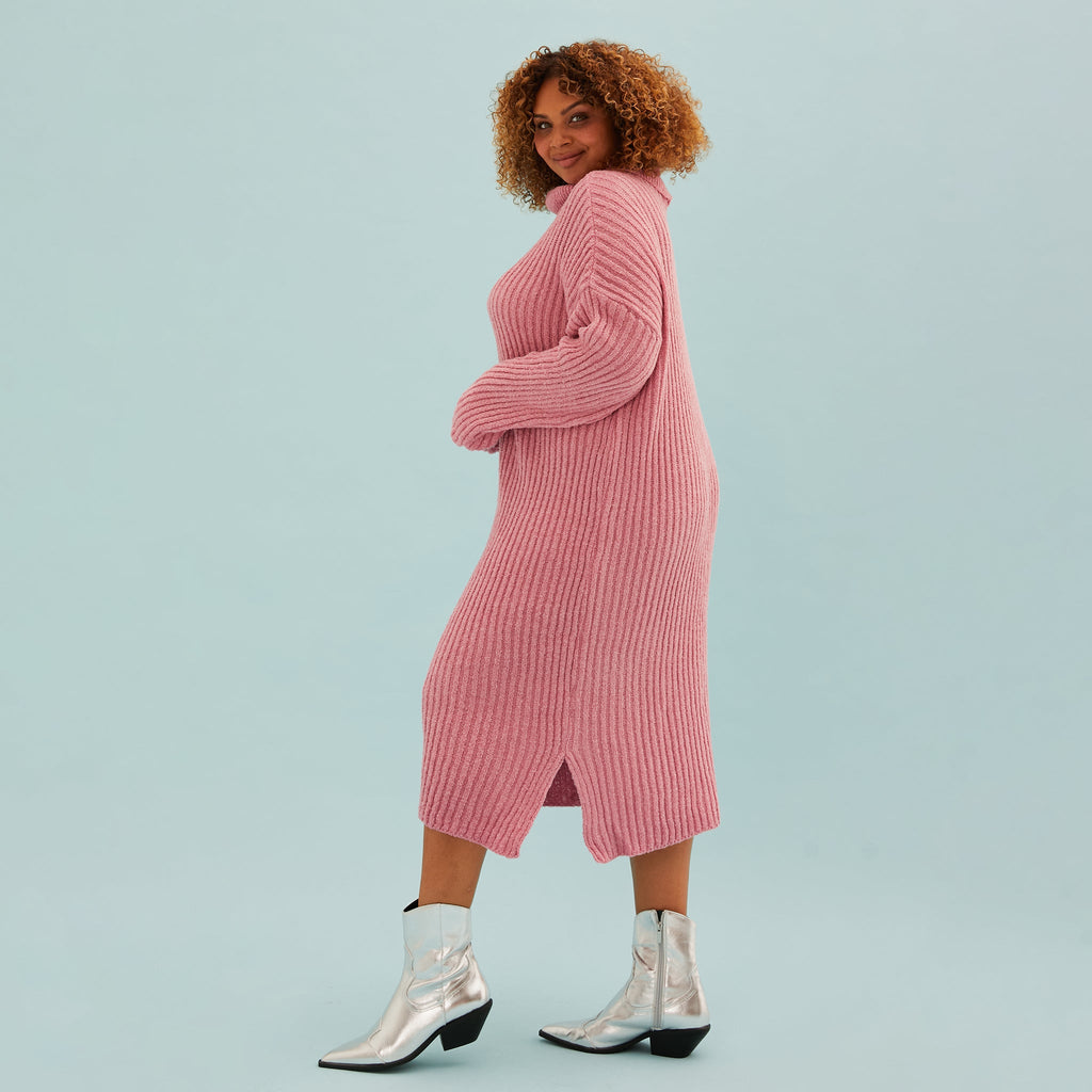 Joey Roll Neck Midi Dress - Dusky Pink - Cara & The Sky