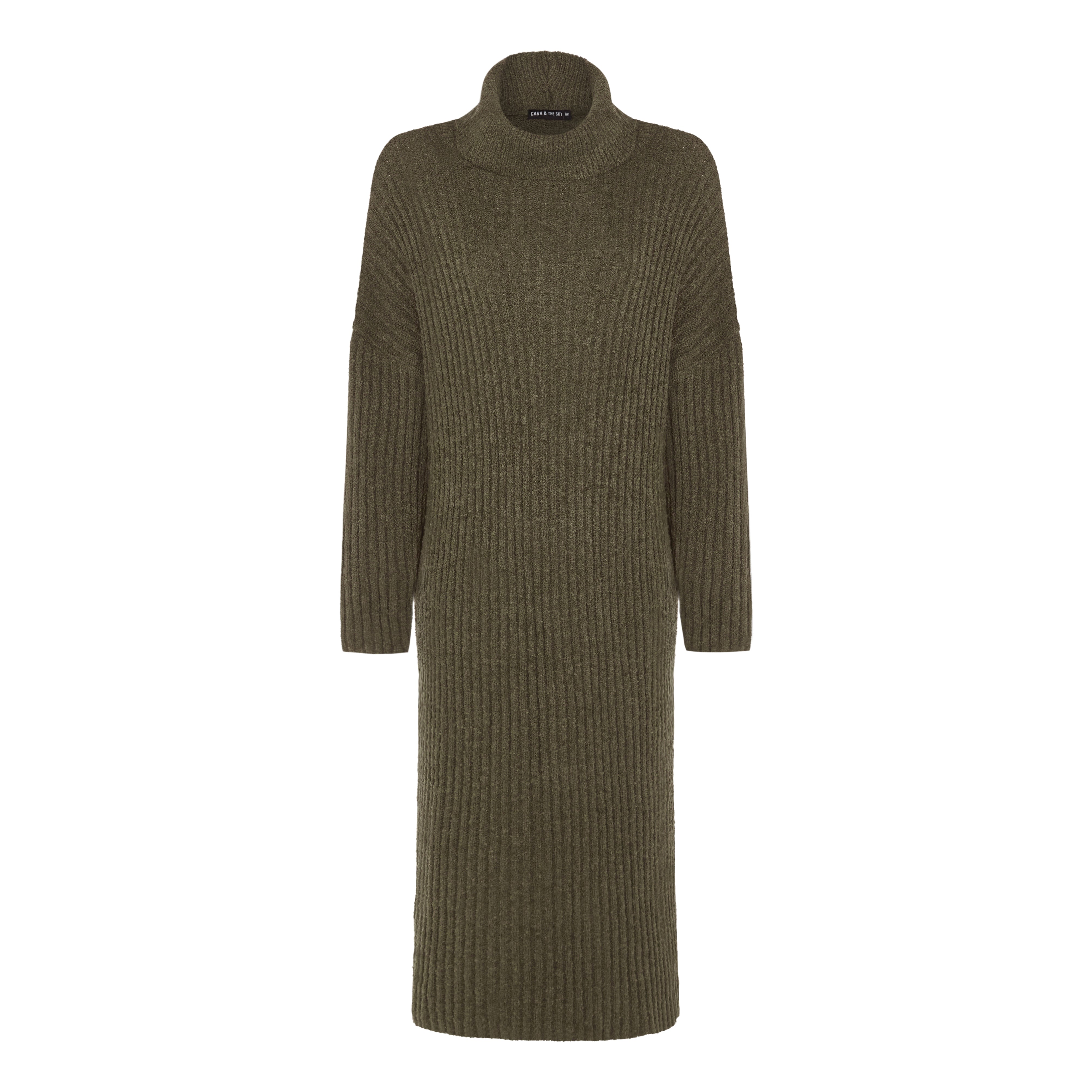 camel roll neck ribbed knitted midi dress Petal and Pup Women's Nova Wrap Knit Midi Dress
