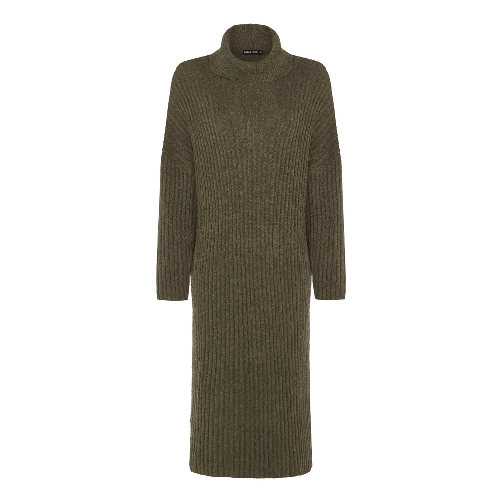 Joey Roll Neck Midi Dress - Khaki - Cara & The Sky